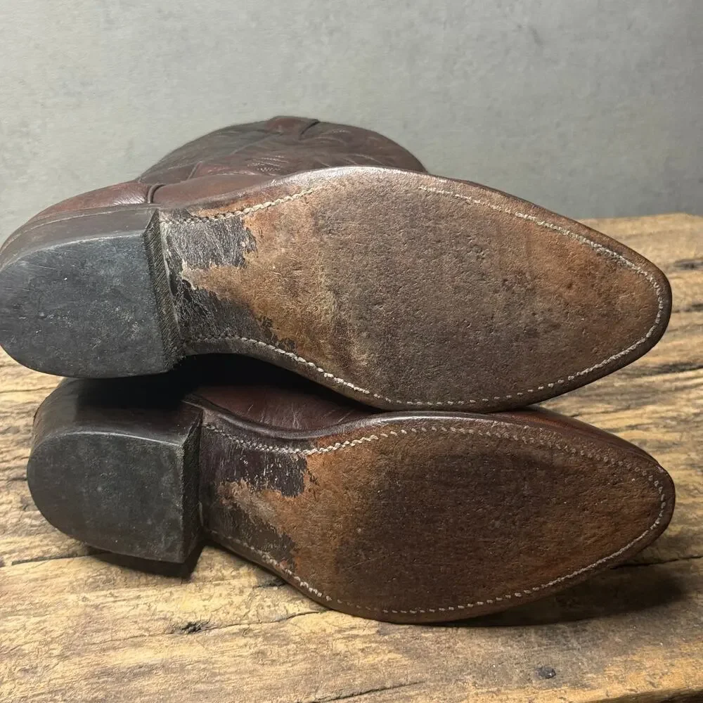Vintage Wrangler USA Brown Leather Cowboy Western Boots Men's 9D
